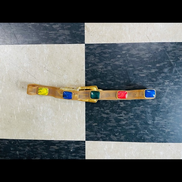 Italian gold metal mesh belt w/rainbow stones main image 5